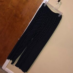 Navy with white polka dot palazzo pants.
